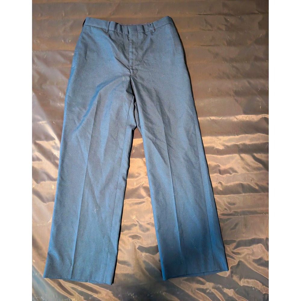 Defense Logistics Agency Dress Pants Men's 33 Blue Wool Blend Twill Flat Front